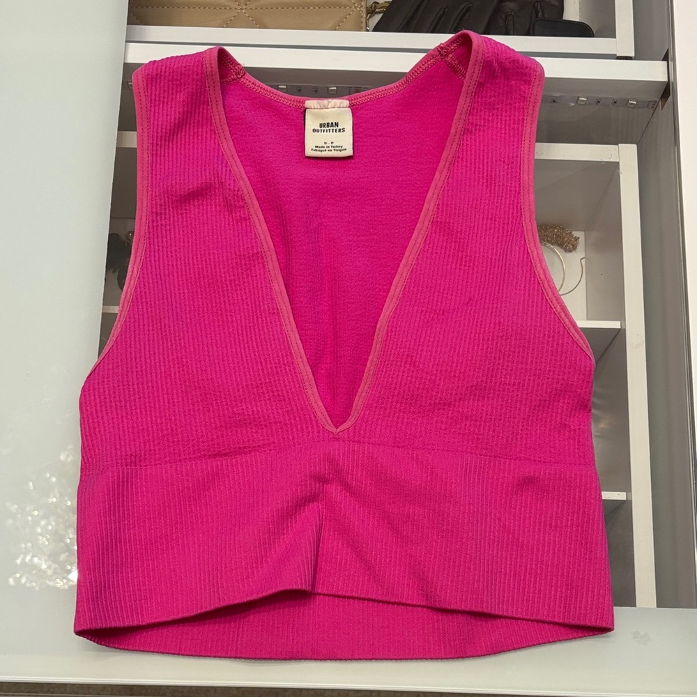 Urban Outfitters Hot Pink Deep V Crop Top
